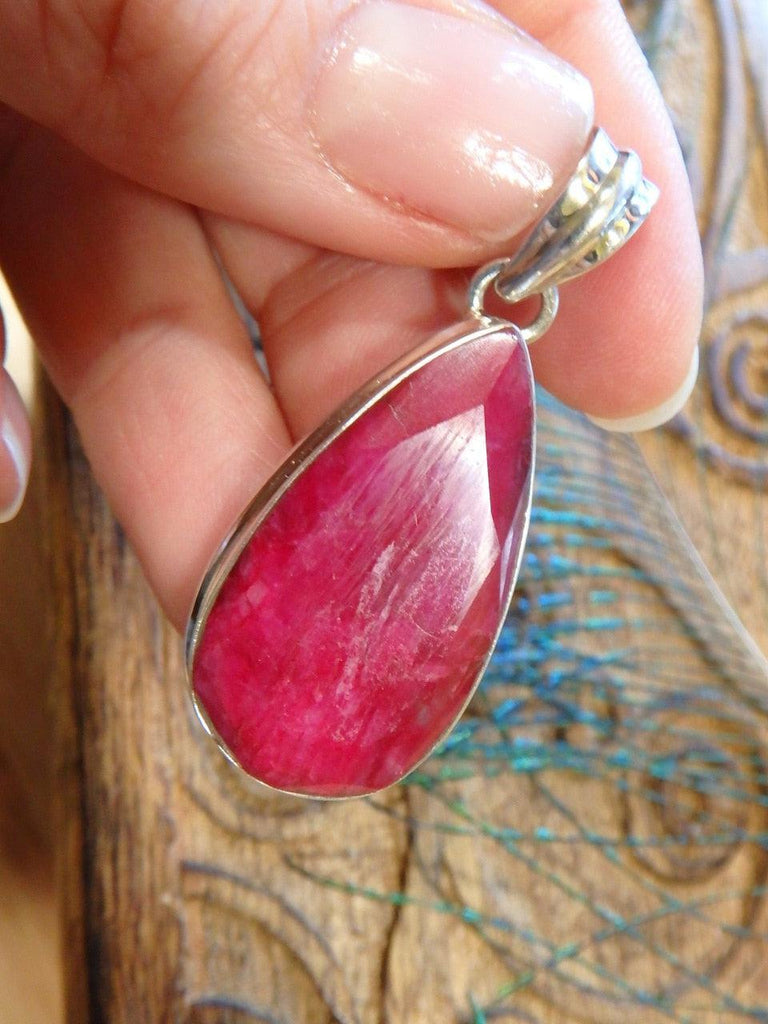 Pretty Cranberry Red Faceted Ruby Teardrop Pendant In Sterling Silver (Includes Silver Chain) - Earth Family Crystals