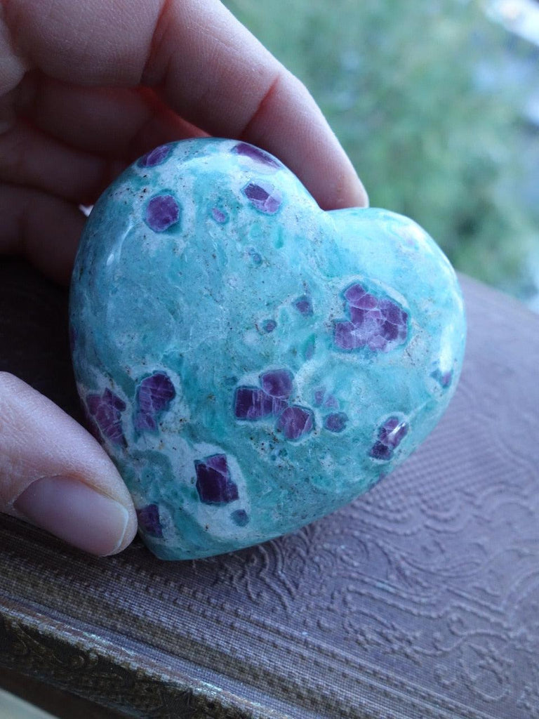 Lovely Cranberry Red & Mint Green Ruby Fuschite Heart Carving - Earth Family Crystals