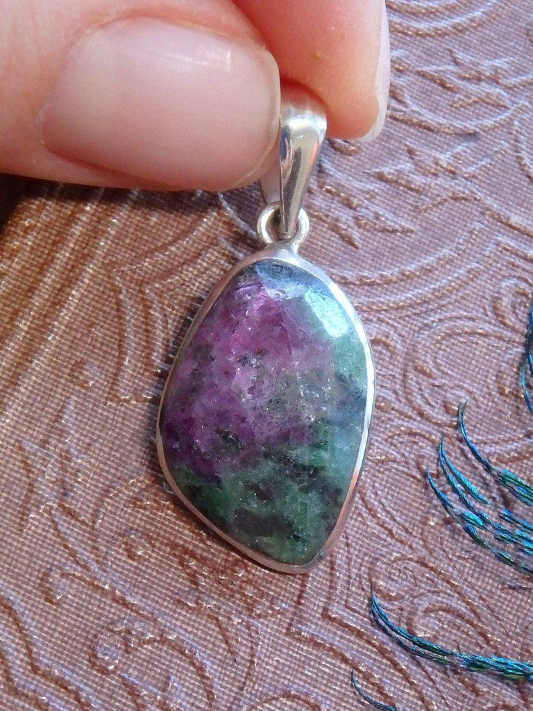 Deep Red & Green Ruby Zoisite Pendant In Sterling Silver (Includes Free Chain) - Earth Family Crystals