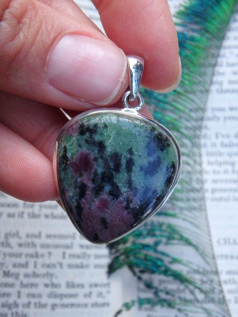 Forest Green & Burgundy Ruby Zoisite Pendant In Sterling Silver (Includes Silver Chain) - Earth Family Crystals