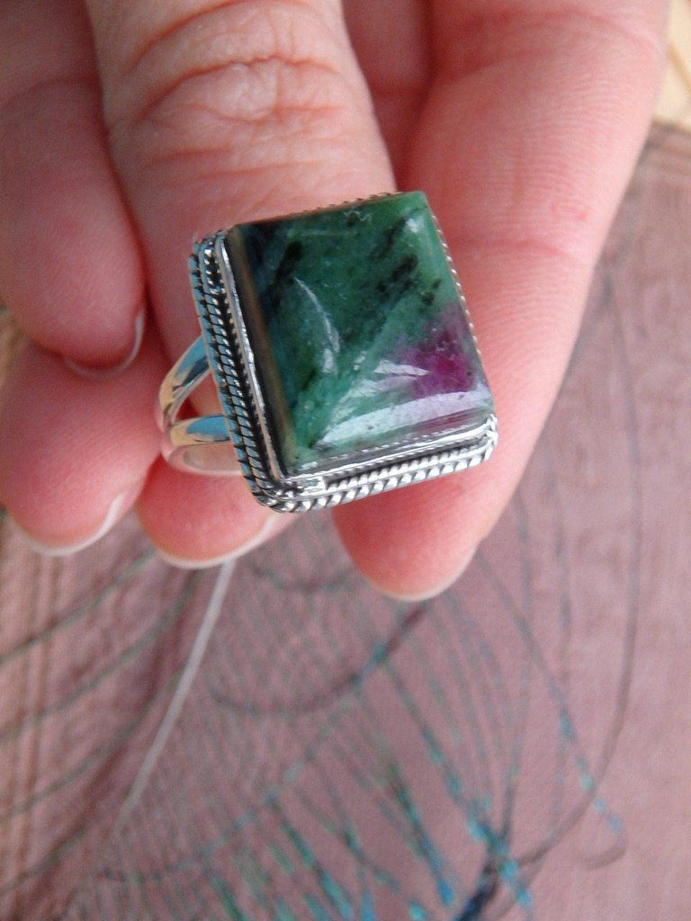 Deep Green & Burgundy Ruby Zoisite Ring In Sterling Silver (Size 8.5) - Earth Family Crystals