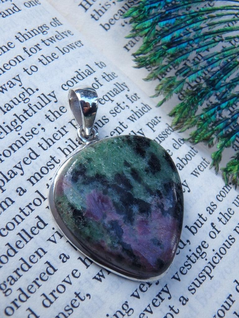 Forest Green & Burgundy Ruby Zoisite Pendant In Sterling Silver (Includes Silver Chain) - Earth Family Crystals