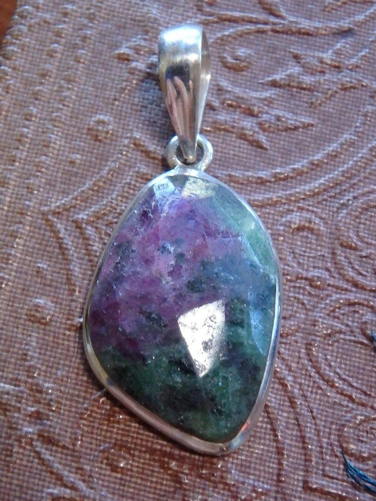 Deep Red & Green Ruby Zoisite Pendant In Sterling Silver (Includes Free Chain) - Earth Family Crystals