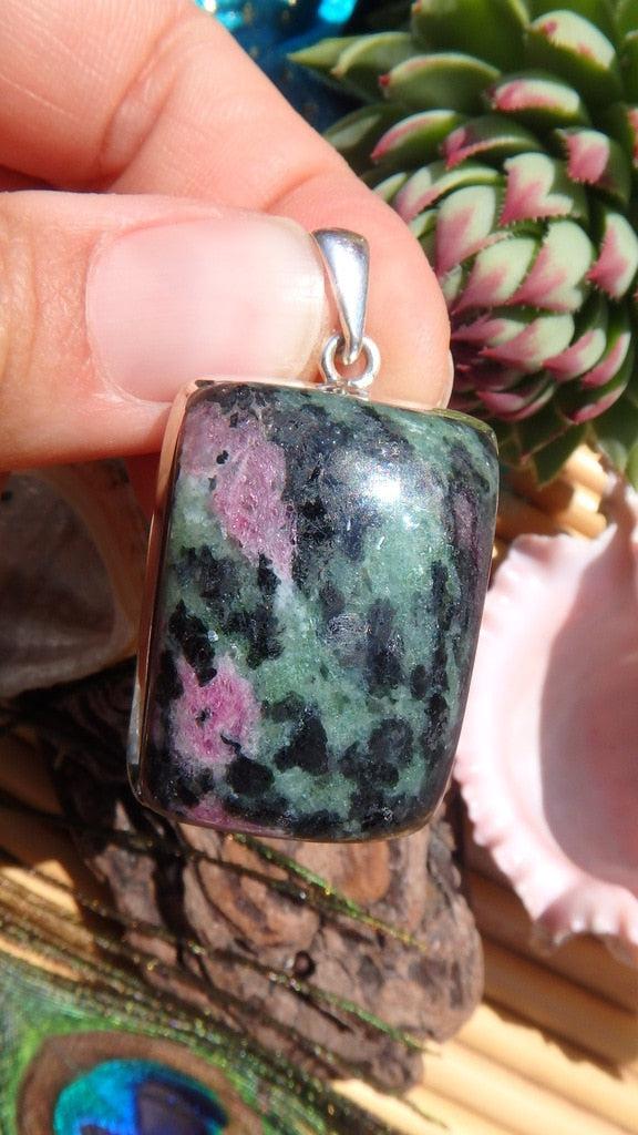 Large Ruby Zoisite Gemstone Pendant In Sterling Silver (Includes Silver Chain) - Earth Family Crystals