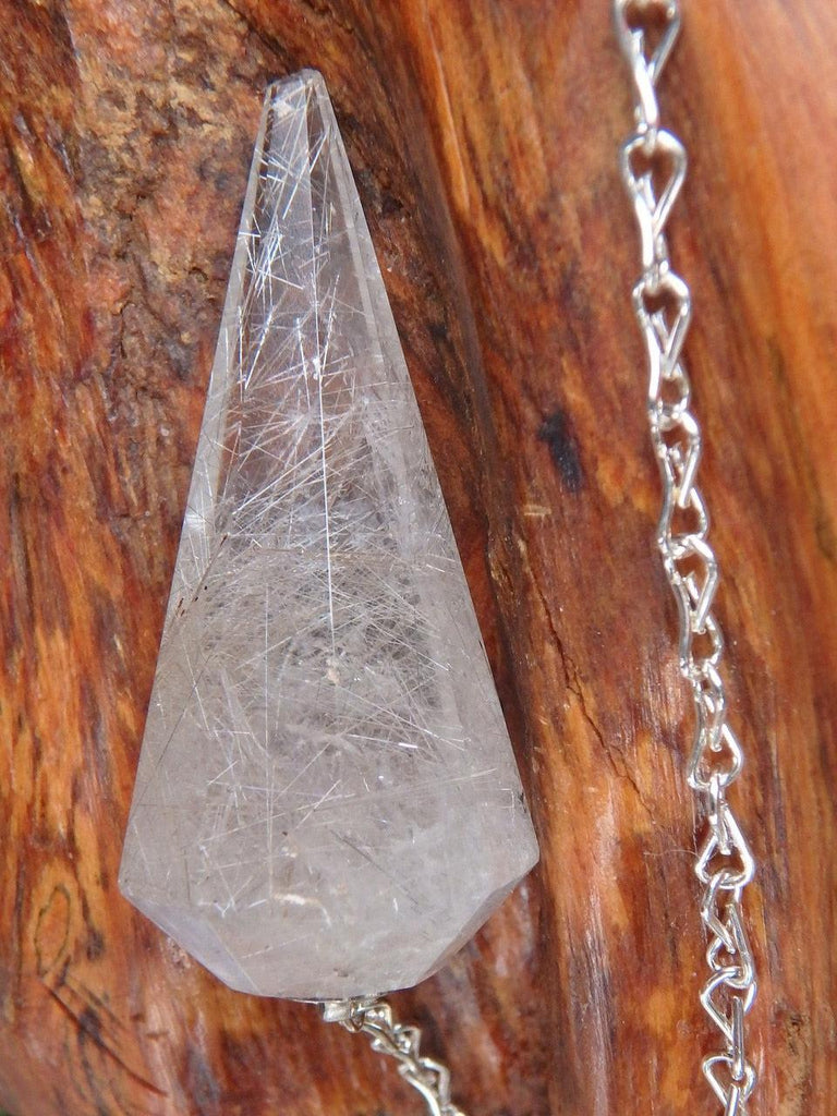 Fully Loaded Silver Rutilated Quartz Threads Pendulum 2 - Earth Family Crystals