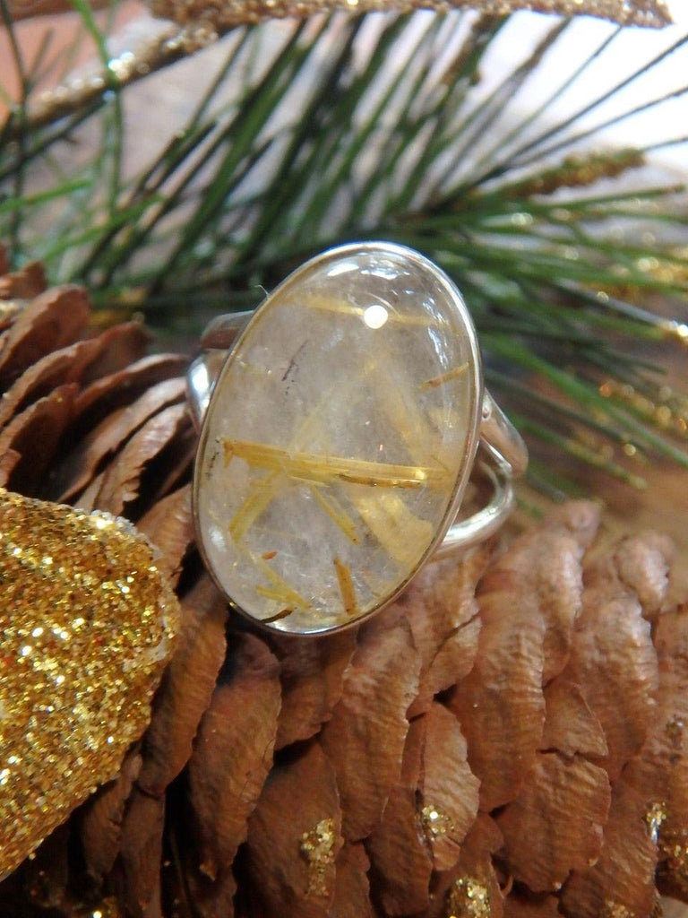 Threads of Golden Rutilated Quartz Gemstone Ring in Sterling Silver (Size 7.5) - Earth Family Crystals