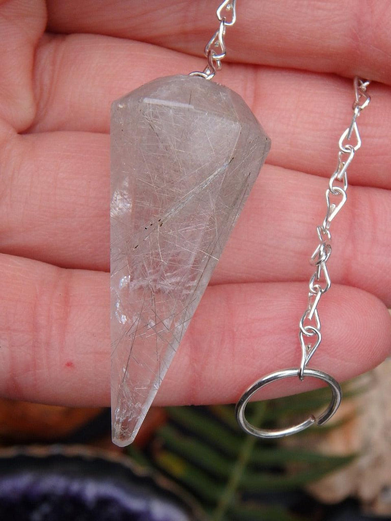 Fully Loaded Silver Rutilated Quartz Threads Pendulum 2 - Earth Family Crystals