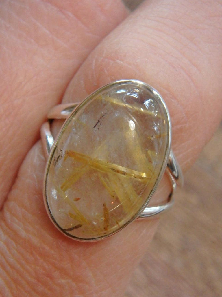 Threads of Golden Rutilated Quartz Gemstone Ring in Sterling Silver (Size 7.5) - Earth Family Crystals