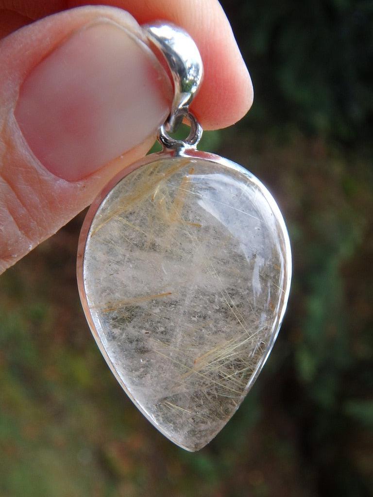 Golden Threads Rutilated Quartz  Pendant In Sterling Silver (Includes Free Silver Chain) - Earth Family Crystals