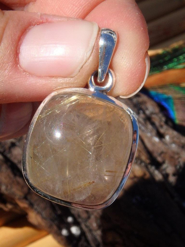 Golden Rutilated Quartz Gemstone Pendant In Sterling Silver (Includes Silver Chain) - Earth Family Crystals