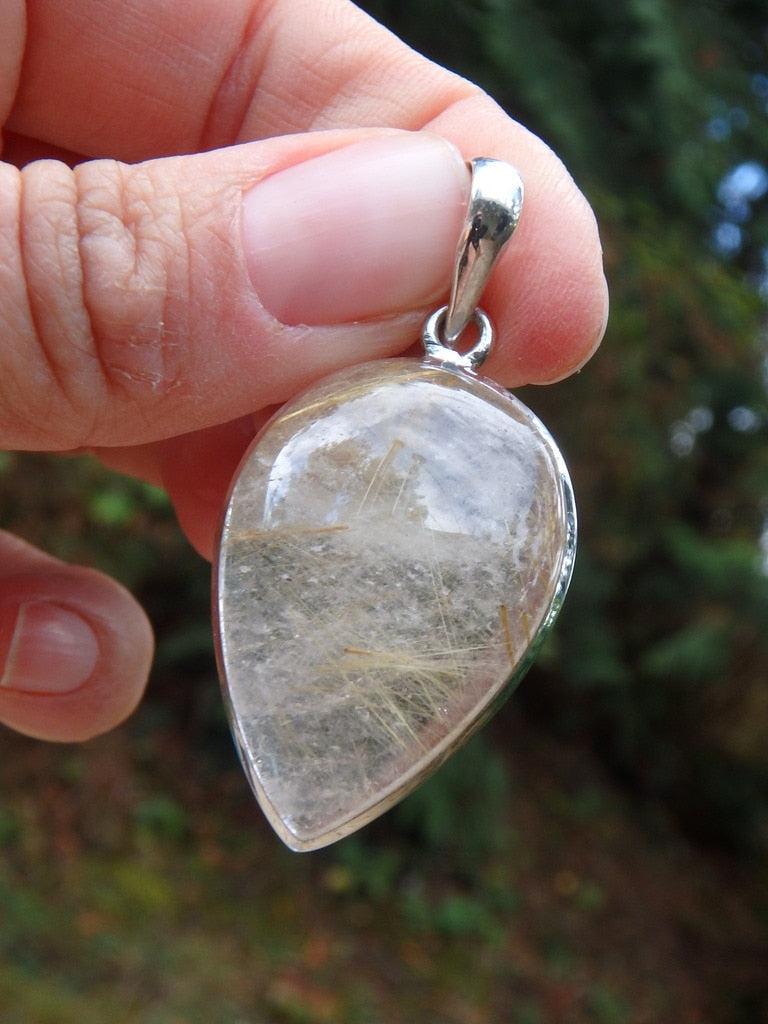 Golden Threads Rutilated Quartz  Pendant In Sterling Silver (Includes Free Silver Chain) - Earth Family Crystals