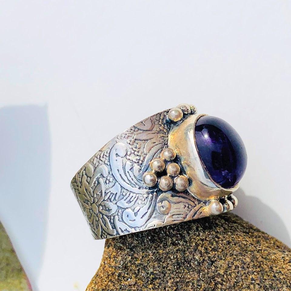 Reserved For Gina D. Pretty Deep Purple Amethyst Sterling Silver Ring (Size 6.5) - Earth Family Crystals