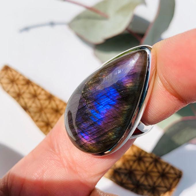 Pretty Purple Flash Labradorite Ring in Sterling Silver (Size 8.5) - Earth Family Crystals