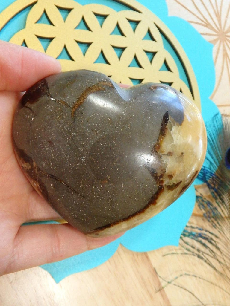 Golden & Warm Brown Septarian Heart Carving - Earth Family Crystals