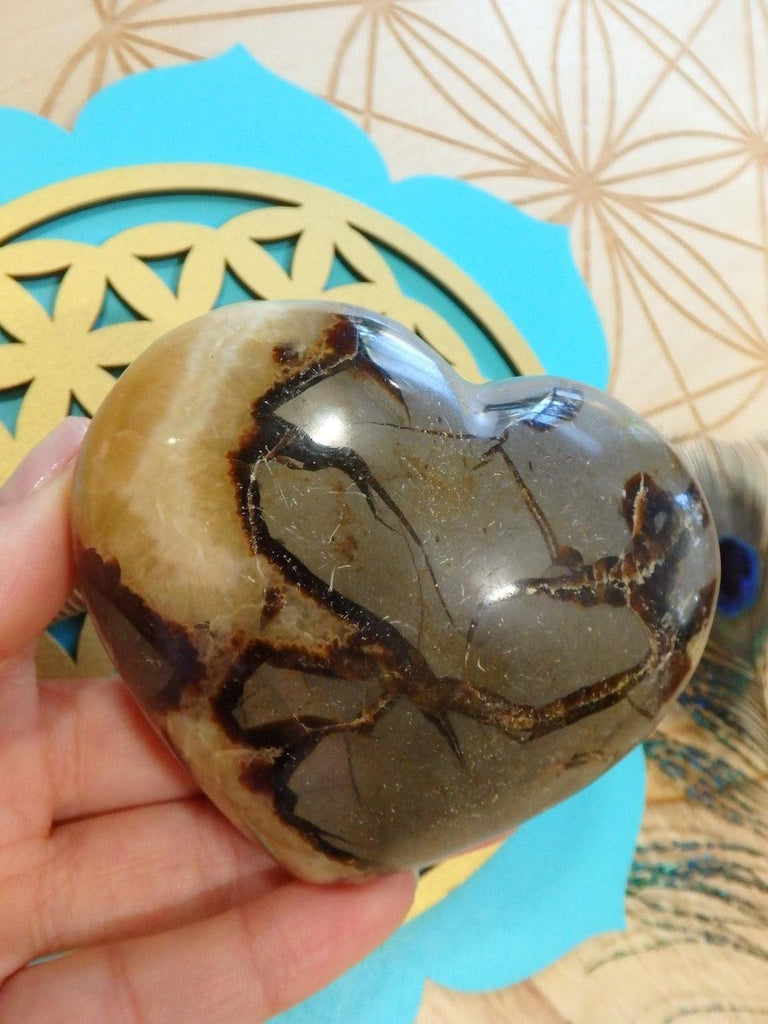 Golden & Warm Brown Septarian Heart Carving - Earth Family Crystals