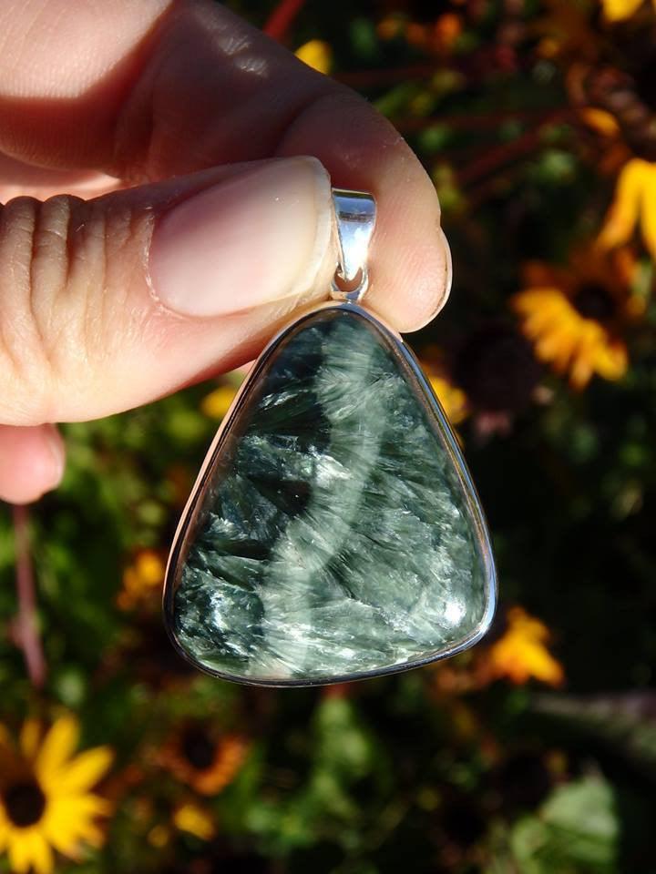 ANGEL WINGS SERAPHINITE GEMSTONE PENDANT in Sterling Silver* (Includes Silver Chain) - Earth Family Crystals