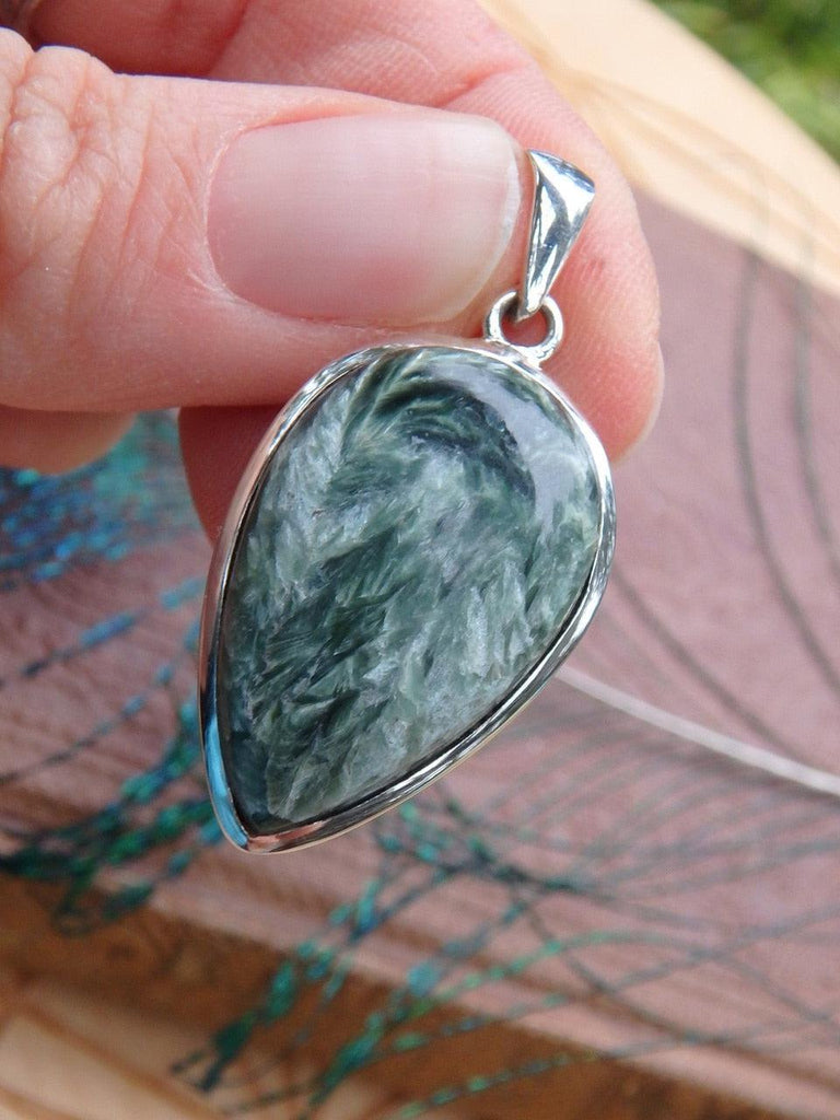 Pretty Forest Green Seraphinite Gemstone Pendant In Sterling Silver (Includes Silver Chain) - Earth Family Crystals