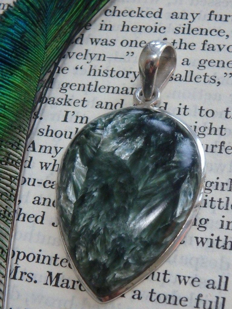 Angelic Vibes Large Seraphinite Gemstone Pendant In Sterling Silver (Includes Silver Chain) - Earth Family Crystals