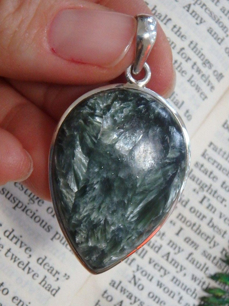 Angelic Vibes Large Seraphinite Gemstone Pendant In Sterling Silver (Includes Silver Chain) - Earth Family Crystals