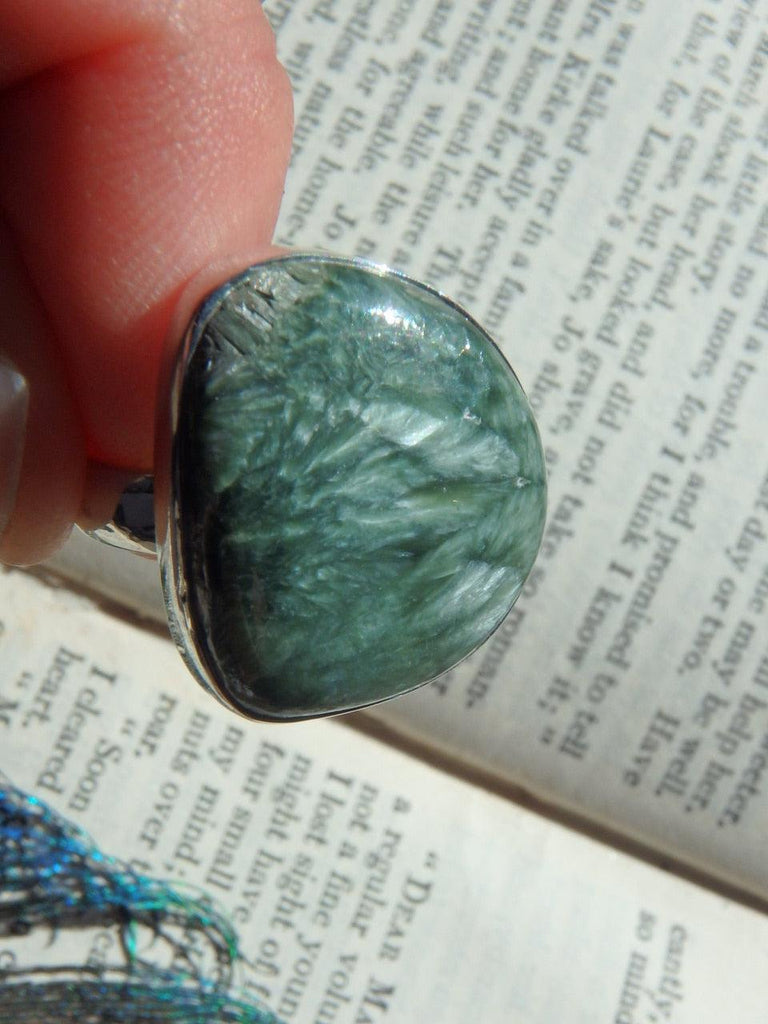 Seraphinite Soothing Angel Feathers Ring in Sterling Silver (Size 8) - Earth Family Crystals