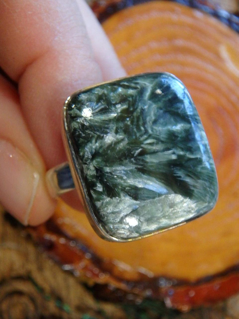 Incredible Chunky Forest Green Seraphinite Ring In Sterling Silver (Size 10.5) - Earth Family Crystals
