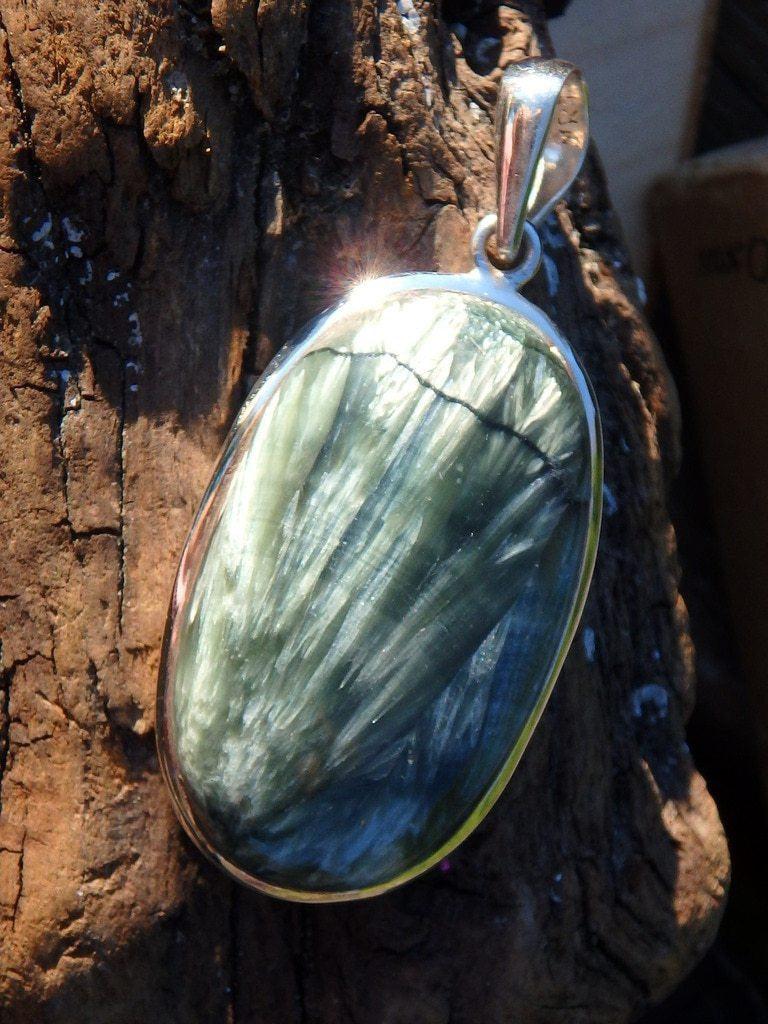 Angel Wings Seraphinite Gemstone Pendant In Sterling Silver (Includes Silver Chain) 2 - Earth Family Crystals