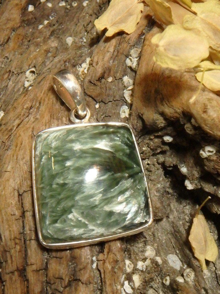 Angel Wings Seraphinite Gemstone Pendant In Sterling Silver (Includes Silver Chain) - Earth Family Crystals