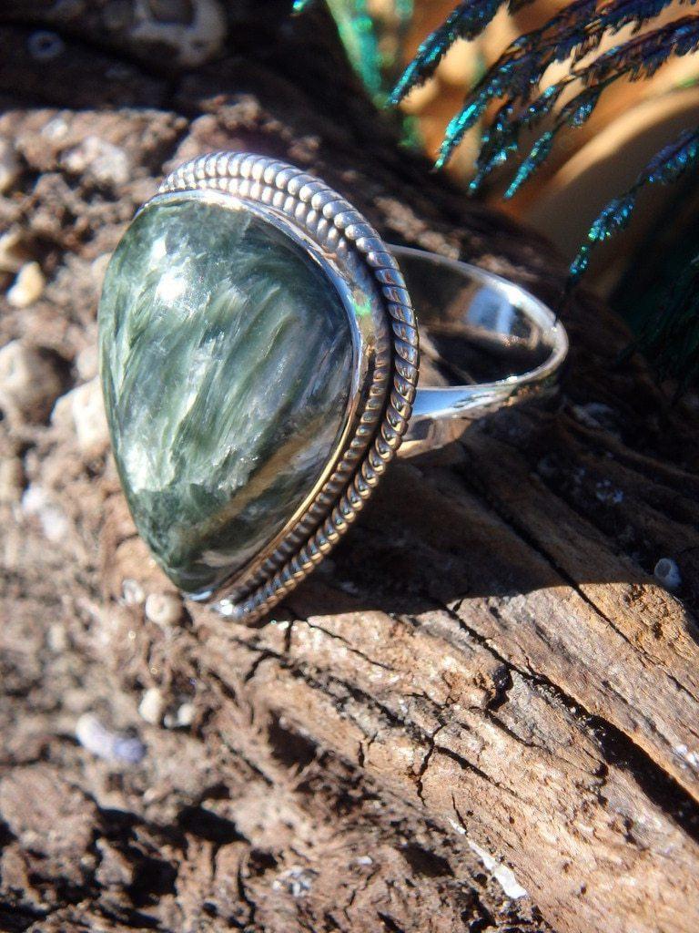Angelic Seraphinite Gemstone Ring In Sterling Silver (Size 7.5) - Earth Family Crystals