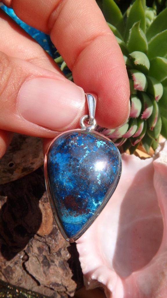Pretty Blue Shattuckite Gemstone Pendant In Sterling Silver (Includes Silver Chain) - Earth Family Crystals