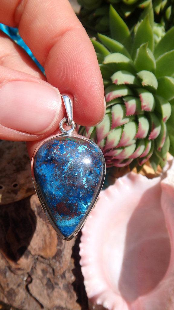 Pretty Blue Shattuckite Gemstone Pendant In Sterling Silver (Includes Silver Chain) - Earth Family Crystals