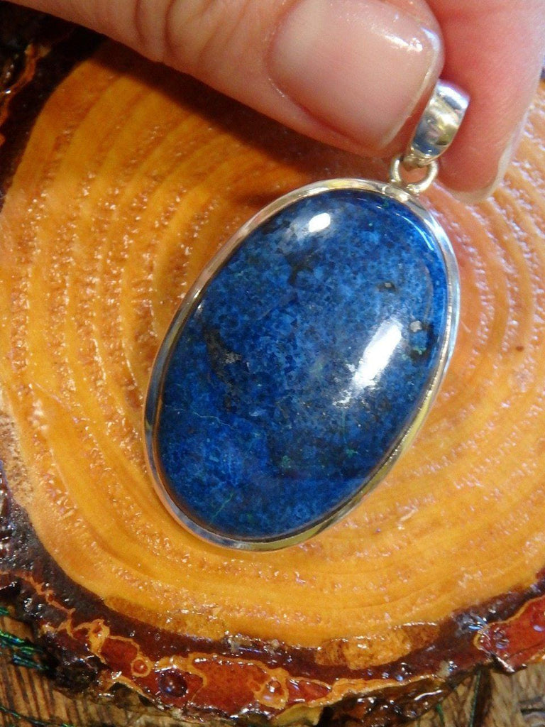 Chunky Deep Blue Shattuckite Pendant In Sterling Silver (Includes Silver Chain) - Earth Family Crystals