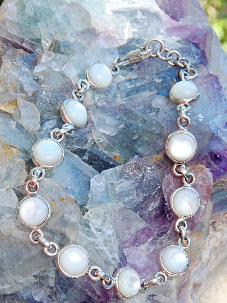 Beautiful Pearl Glow Shell Bracelet in Sterling Silver (Adjustable Size 7.5-8.5 inches) - Earth Family Crystals