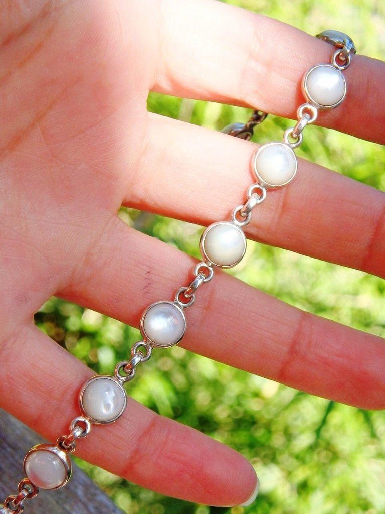 Beautiful Pearl Glow Shell Bracelet in Sterling Silver (Adjustable Size 7.5-8.5 inches) - Earth Family Crystals