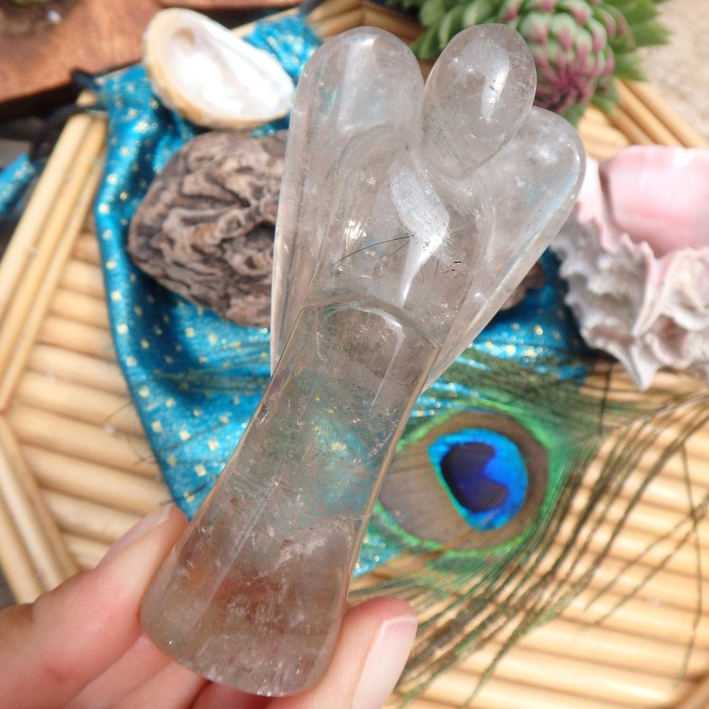 Smoky Rutilated Quartz Gemstone Angel Carving - Earth Family Crystals