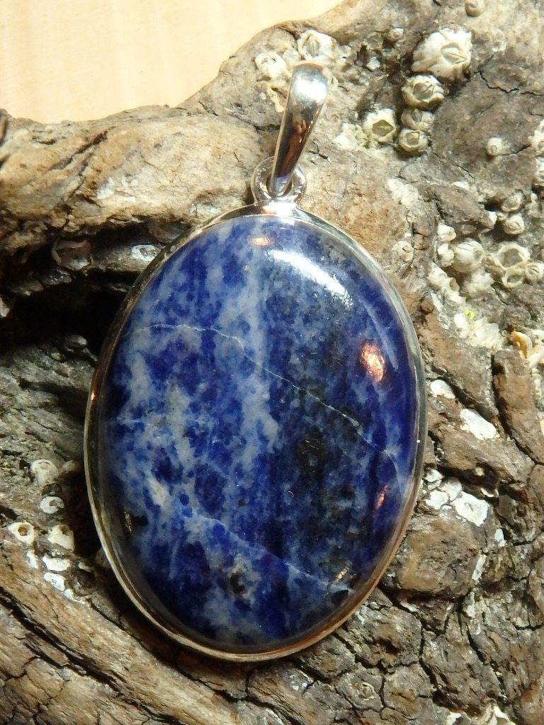Beautiful Dark Blue Sodalite Gemstone Pendant In Sterling Silver (Includes Silver Chain) - Earth Family Crystals
