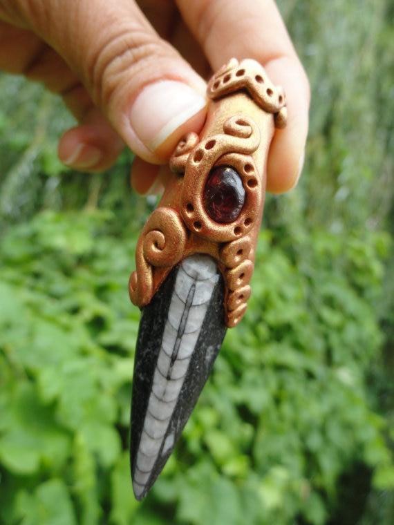 Rare Cherry Red SPINEL & ORTHOCERAS Fossil Handmade Pendant* - Earth Family Crystals