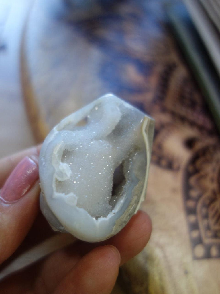Gorgeous White Druzy Spiralite Gemshell With Caves - Earth Family Crystals
