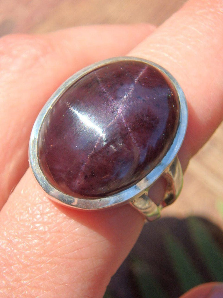 Chunky Deep Burgundy Star Ruby Ring in Sterling Silver (Size 8) - Earth Family Crystals