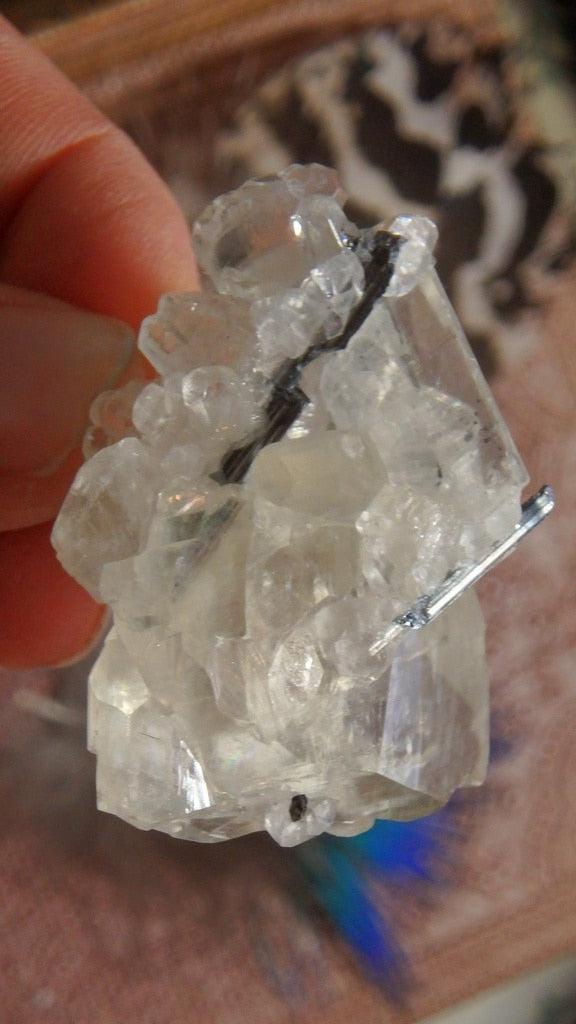 Gorgeous Clear Calcite & Stibnite Specimen - Earth Family Crystals