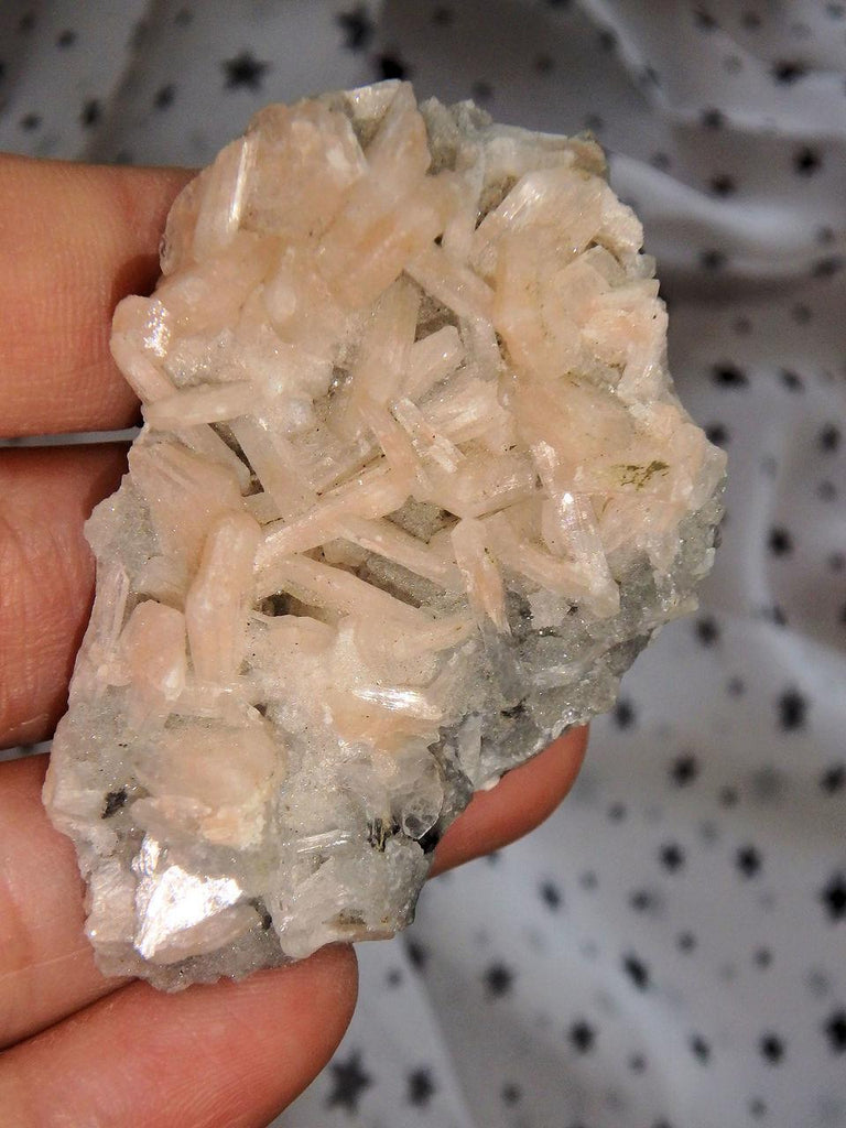 Sweet Hand Held Pink stilbite on Rock Matrix From India - Earth Family Crystals