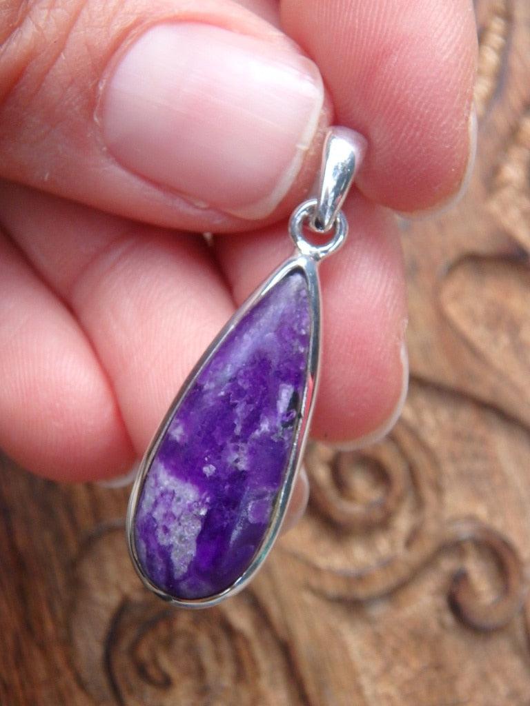 Pretty Teardrop Jelly Purple Sugilite Pendant In Sterling Silver (Includes Silver Chain) - Earth Family Crystals