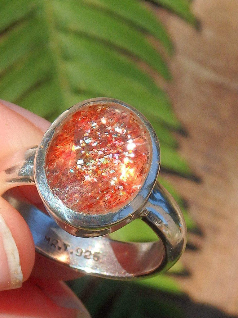AA Quality~ Lava Gold Fire Faceted Orange Sunstone Ring in Sterling Silver (Size 8) - Earth Family Crystals