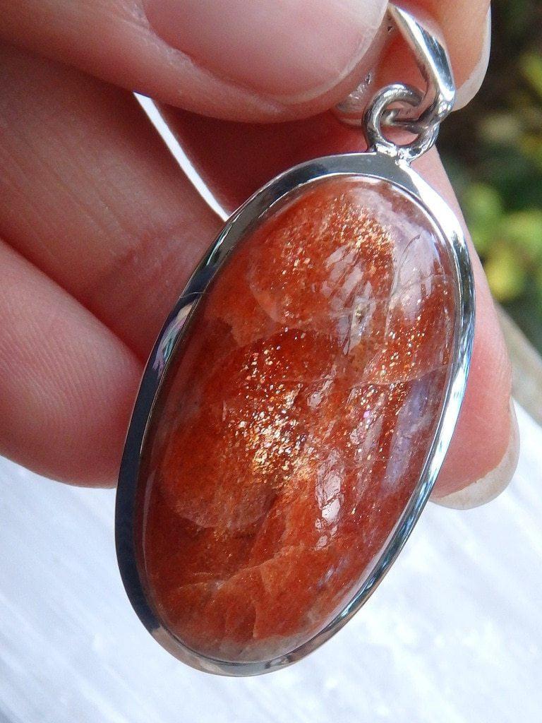 Amazing Orange Glimmer Large Sunstone  Gemstone Pendant In Sterling Silver (Includes Silver Chain) - Earth Family Crystals