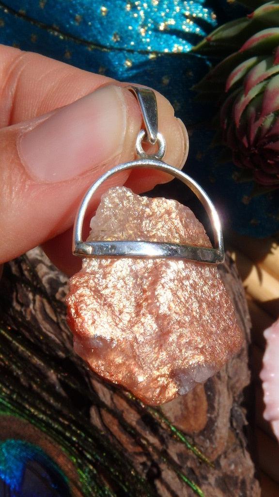 Shimmering Natural  Orange Sunstone Gemstone Pendant In Sterling Silver (Includes Silver Chain) - Earth Family Crystals