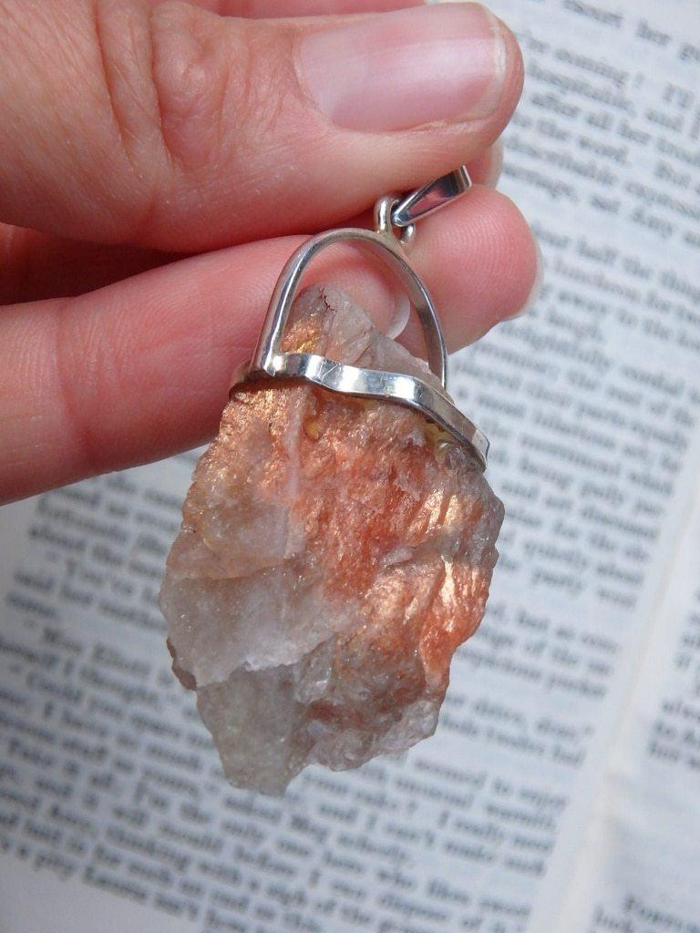 Chunky Raw Orange Sunstone Free-Form Pendant In Sterling Silver (Includes Silver Chain) - Earth Family Crystals