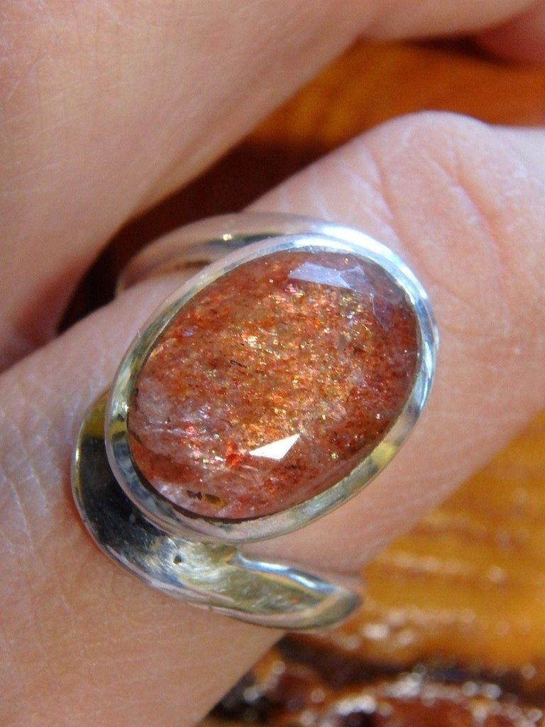 AA Grade Sparkling Orange Faceted Sunstone Ring In Sterling Silver (Size 8.5) - Earth Family Crystals