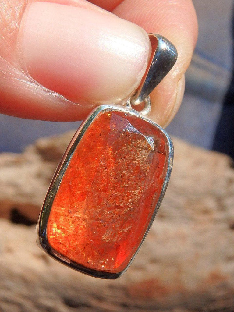 AA Grade~Lava Gold Fire Brilliance Faceted Sunstone  Pendant in Sterling Silver (Includes Silver Chain) - Earth Family Crystals
