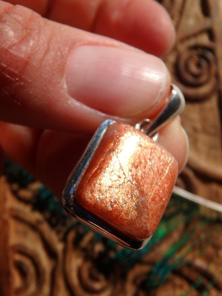 High Flash Orange Sunstone Pendant In Sterling Silver (Includes Silver Chain) - Earth Family Crystals