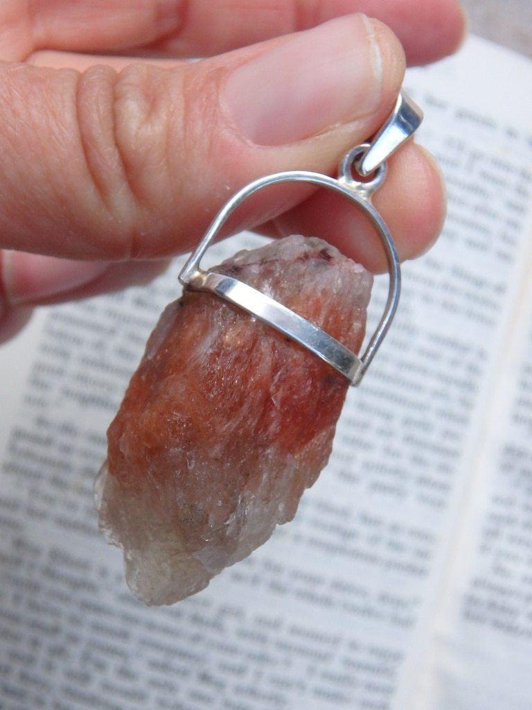 Chunky Raw Orange Sunstone Free-Form Pendant In Sterling Silver (Includes Silver Chain) - Earth Family Crystals