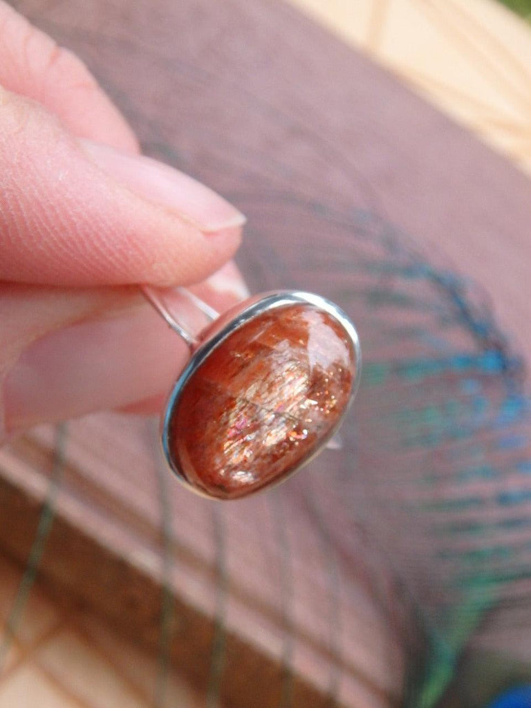 Stunning Orange Flashes Sunstone Ring In Sterling Silver (Size 6) - Earth Family Crystals